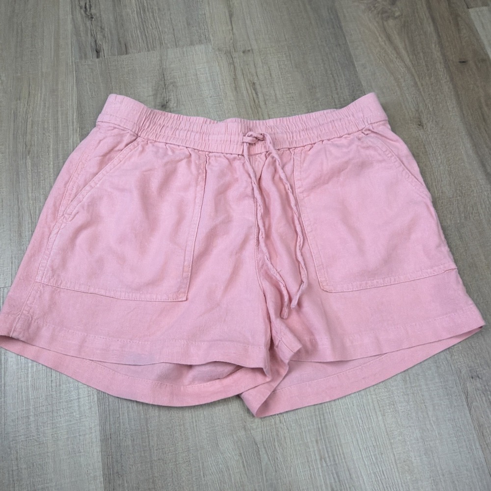 J.Crew Linen Blend Mercantile Shorts Pink Drawstring Elastic Waist  Size XXS